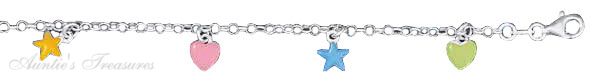 5.5" Italian Children's Enamel Hearts Stars Charm Bracelet