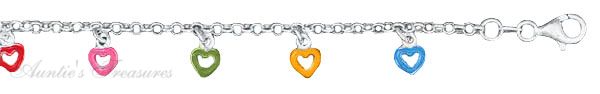 5.5" Italian Children's Enamel Open Heart Charm Bracelet Assorte
