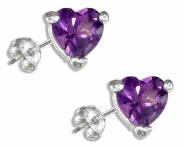 Amethyst Heart Stud Earrings Amethyst Heart Stud Earrings