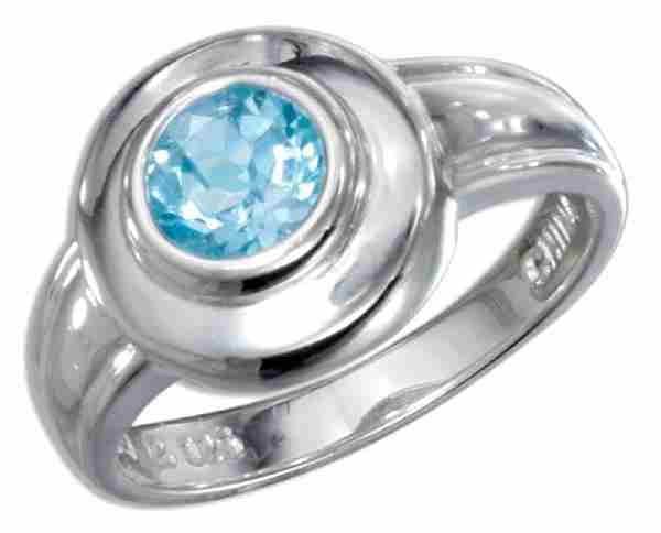 Solitaire Round Blue Topaz Ring - Click Image to Close