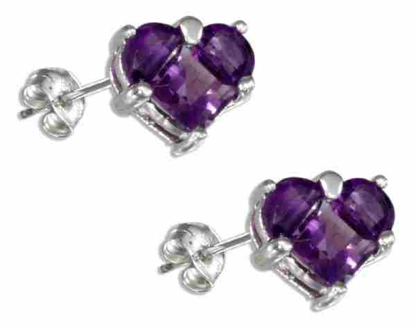 Square Half Amethyst Cluster Heart Post Earrings Square Half Amethyst Cluster Heart Post Earrings