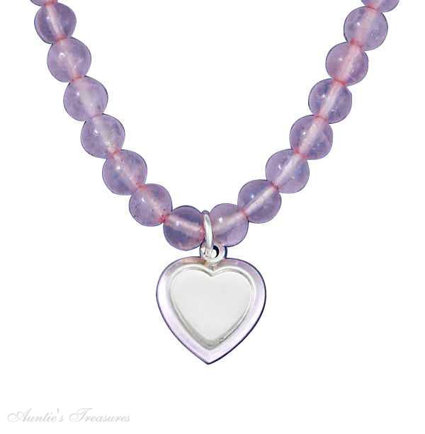 6" Children's 4mm Rose Quartz Bead Bracelet 11mm Heart Dangle