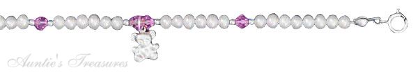 6" Children's White Freshwater Pearl Bracelet Pink Crystals Tedd
