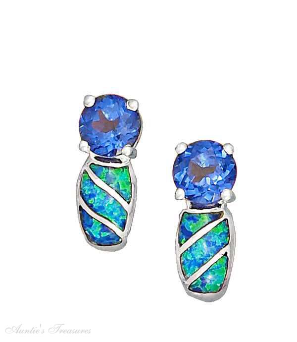 Round Synthetic Tanzanite Post Earrings Synthetic Blue Opal Acce