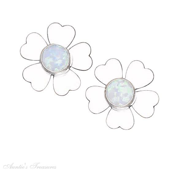 Synthetic Blue Opal Flower Post Earrings