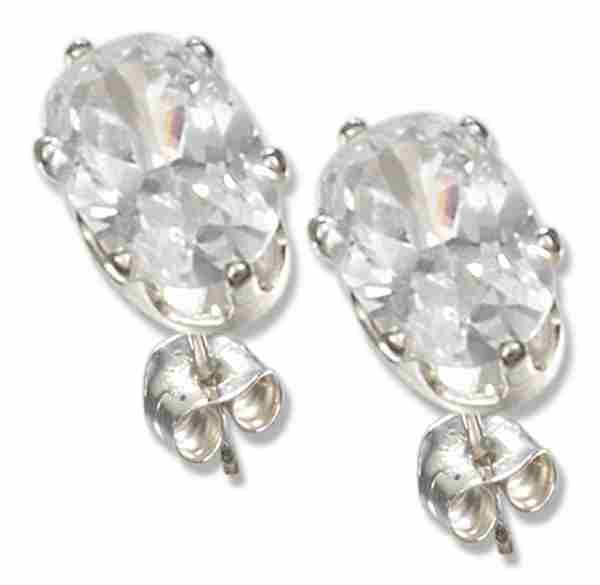 Cubic Zirconia Oval Stud Earrings 6mm - Click Image to Close