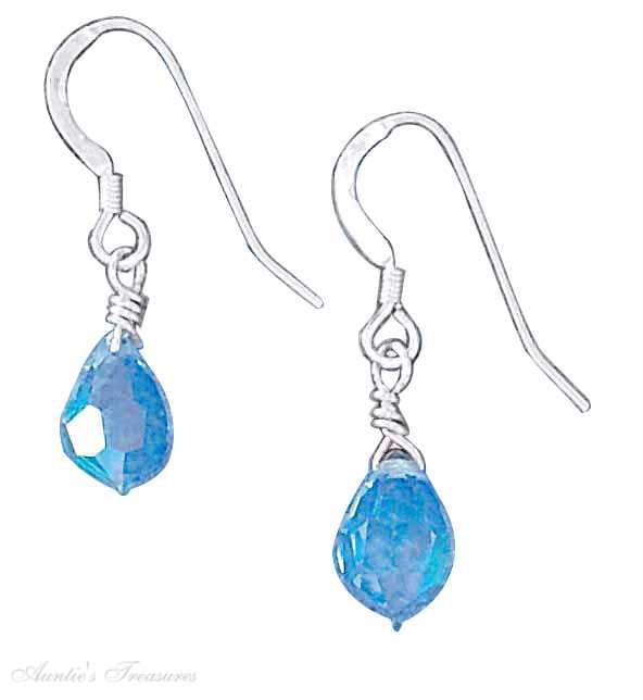 6x10mm Aqua Aurora Borealis Teardrop Dangle Earrings
