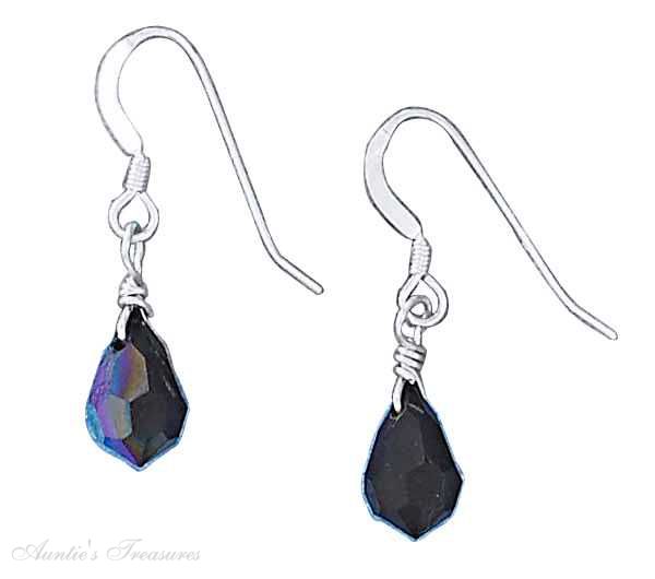 6x10mm Black Aurora Borealis Teardrop Dangle Earrings 6x10mm Black Aurora Borealis Teardrop Dangle Earrings