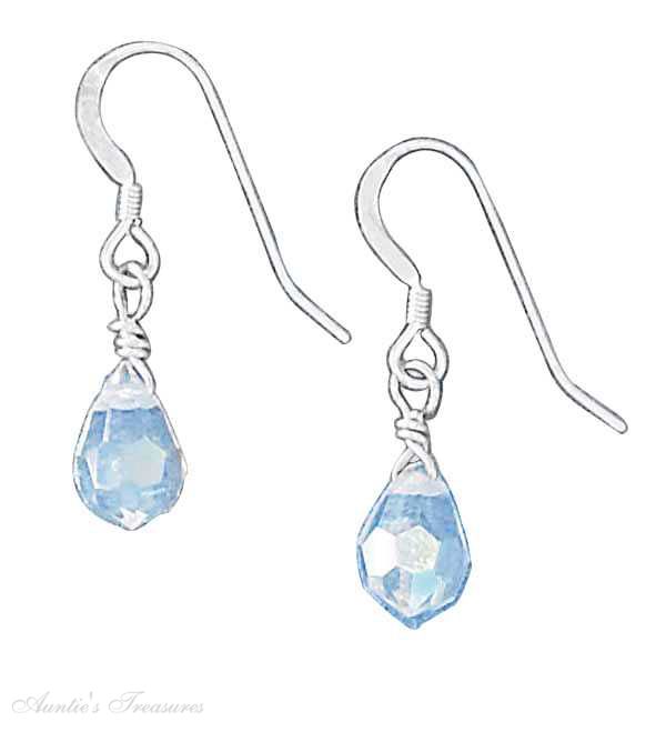 6x10mm Clear Aurora Borealis Teardrop Dangle Earrings