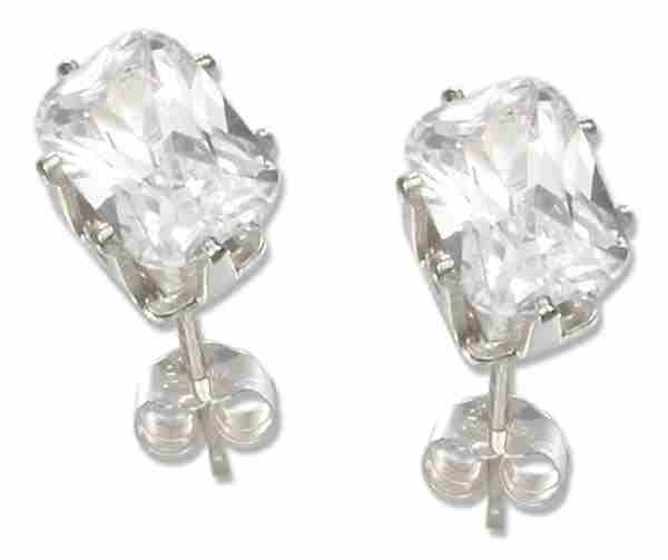 6mm x 8mm Rectangular Cubic Zirconia Stud Earrings
