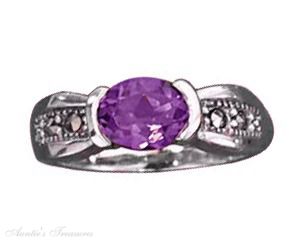 Amethyst Ring Pinched Marcasite Shank Amethyst Ring Pinched Marcasite Shank