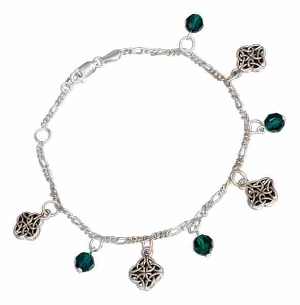 7"-8" Adjustable Figaro Charm Bracelet Celtic Knots 6mm Green Gl
