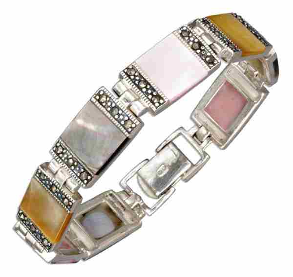 Marcasite Color Mother Of Pearl Square Link Bracelet Marcasite Color Mother Of Pearl Square Link Bracelet