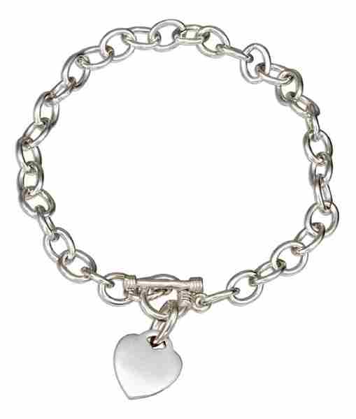 7" 0130 Heart Charm Oval Link Toggle Bracelet