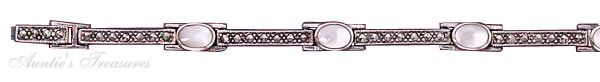 Mother Of Pearl Marcasite Bar Link Bracelet