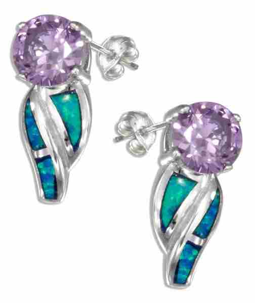Round Imitation Amethyst Post Earrings Imitation Blue Opal Swoos Round Imitation Amethyst Post Earrings Imitation Blue Opal Swoos