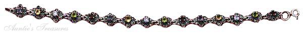 Marcasite Flower Link Bracelet Multicolored Cubic Zirconia