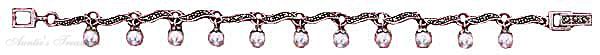 Marcasite S Shaped Link Bracelet Faux Pearl Dangles