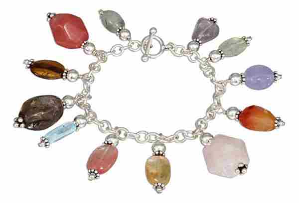 Polished Stones On Open Link Charm Toggle Bracelet Polished Stones On Open Link Charm Toggle Bracelet