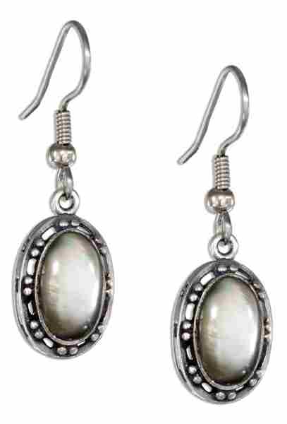 Oval Gray Shell Earrings Open Beaded Border Oval Gray Shell Earrings Open Beaded Border