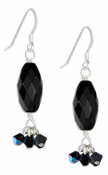 Faceted Black Onyx Bead Earrings Black Aurora Borealis Crystal D