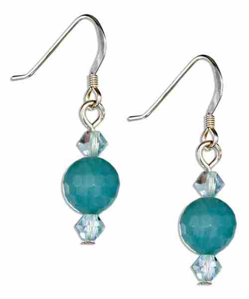 Faceted Amazonite Ball Earrings Austrian Crystals Faceted Amazonite Ball Earrings Austrian Crystals