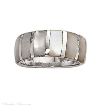 Mother Of Pearl Inlay Stripes Ring - Click Image to Close