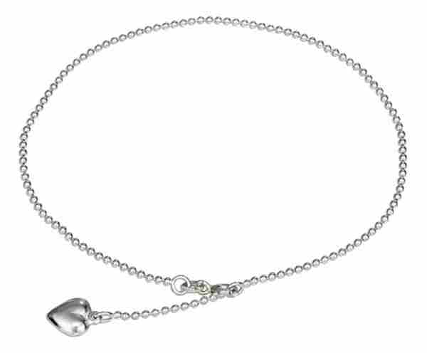 9" 1.5mm Palline Anklet Ankle Bracelet 7mm Puffed Heart Tail 9" 1.5mm Palline Anklet Ankle Bracelet 7mm Puffed Heart Tail