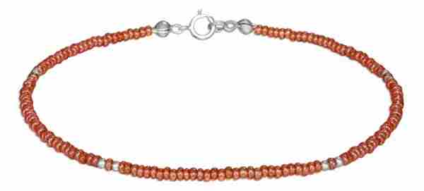 9" Beaded Ankle Bracelet Orange Pony Beads 9" Beaded Ankle Bracelet Orange Pony Beads