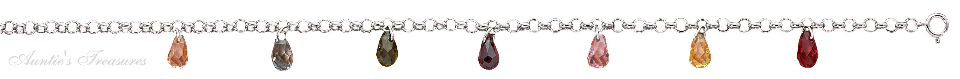 9" To 10" Adjustable Dangling Briolette Crystals Ankle Bracelet 9" To 10" Adjustable Dangling Briolette Crystals Ankle Bracelet