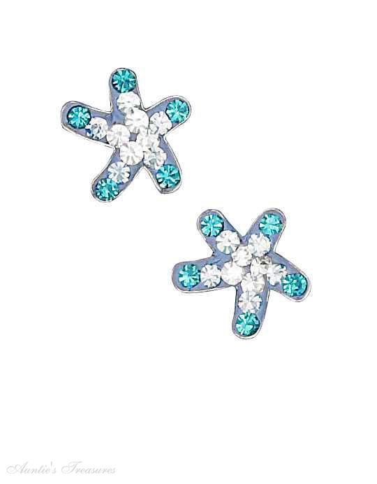 White Crystal Star Post Earrings