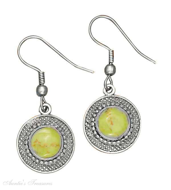 Round Gaspeite Fine Beaded Border Earrings