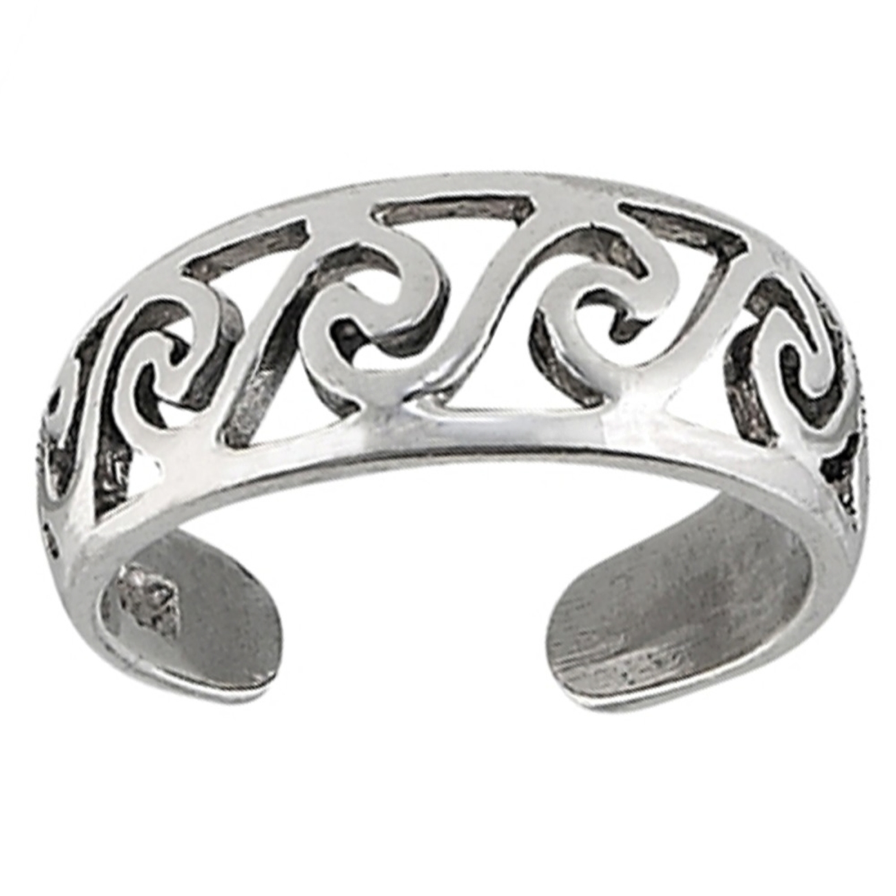 Wide Graduated Band Cutout Beach Ocean Waves Adjustable Toe Ring Wide Graduated Band Cutout Beach Ocean Waves Adjustable Toe Ring