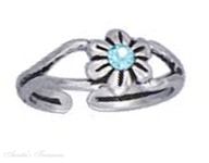 Split Shank Adjustable Blue Crystal Flower Toe Ring