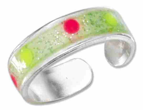 Adjustable Yellow Pink Dots Glittery Yellow Green Band Toe Ring Adjustable Yellow Pink Dots Glittery Yellow Green Band Toe Ring