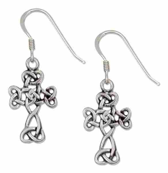 Antiqued 7 8 Scrolled Celtic Knot Design Cross Dangle Earrings