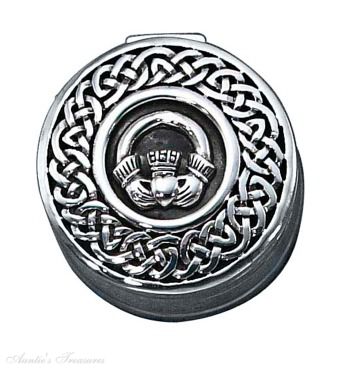 Round Celtic Knot Claddagh Pill Box Round Celtic Knot Claddagh Pill Box