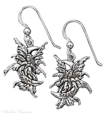 Fairy On Moon Dangle Earrings