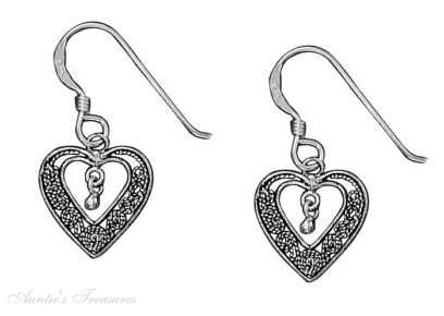 Filigree Open Heart Dangle Earrings Ball Dangle