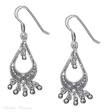 Filigree Open Teardrop Dangle Earrings Ball Dangle Frin