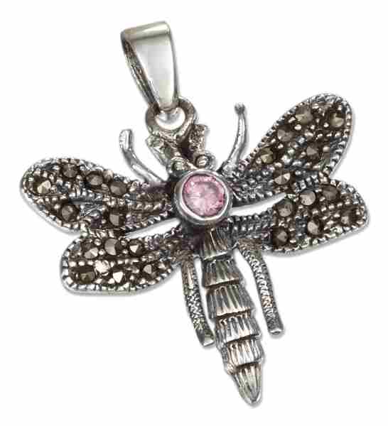 Marcasite Dragonfly Pendant Pink Cubic Zirconia Marcasite Dragonfly Pendant Pink Cubic Zirconia