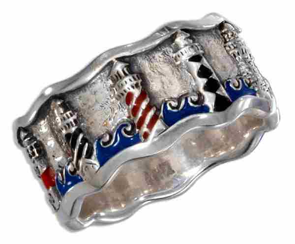 Unisex Enameled Lighthouse Ring