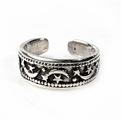 Celestial Antiqued Moon And Stars Adjustable Toe Ring