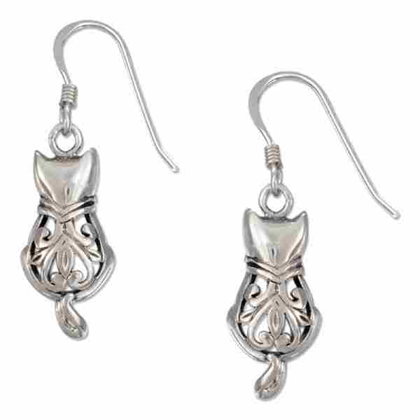 Filigree Cat Dangle Earrings Filigree Cat Dangle Earrings