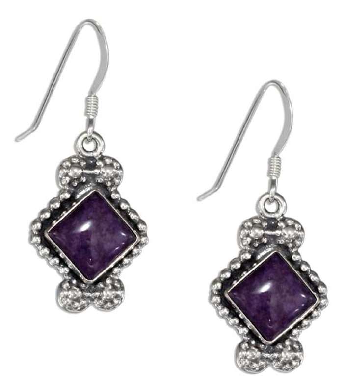 Bead Edge Earrings Diamond Shaped Charoite Stone Bead Edge Earrings Diamond Shaped Charoite Stone