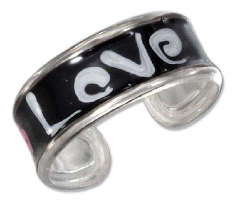 Black Enameled Wide Band Flower Love Word Adjustable Toe Ring Black Enameled Wide Band Flower Love Word Adjustable Toe Ring