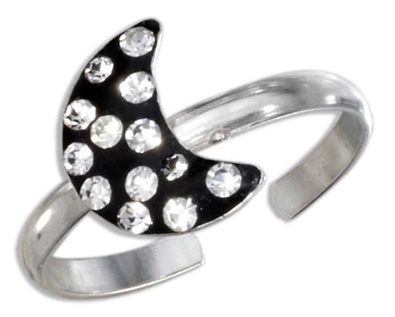 Black Enamel Crescent Moon With Crystals Toe Ring Black Enamel Crescent Moon With Crystals Toe Ring