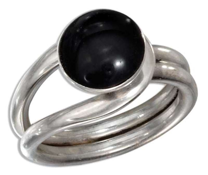 Black Onyx Button Ring Open Loop Shank
