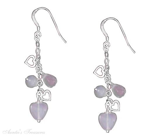 Blue Chalcedony Heart Ball Briolette On Chain Open Hearts Dangle
