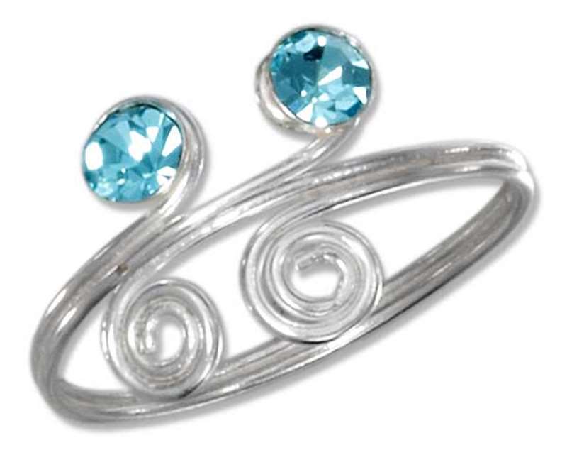 Blue Crystals Wire Swirls Adjustable Bypass Wrap Toe Ring Blue Crystals Wire Swirls Adjustable Bypass Wrap Toe Ring